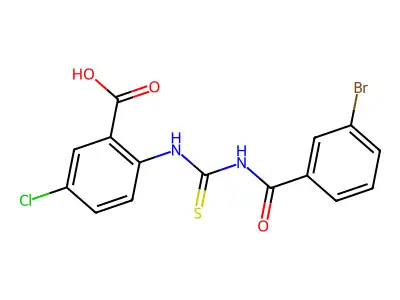2-[[[(3-Bromobenzoyl)amino]thioxomethyl]amino]-5-chloro-benzoic acid structure