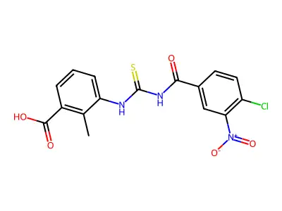 3-[[[(4-Chloro-3-nitrobenzoyl)amino]thioxomethyl]amino]-2-methyl-benzoic acid structure