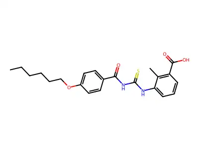 3-[[[[4-(Hexyloxy)benzoyl]amino]thioxomethyl]amino]-2-methyl-benzoic acid structure