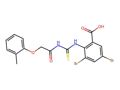3,5-Dibromo-2-[[2-(2-methylphenoxy)acetyl]carbamothioylamino]benzoic acid structure