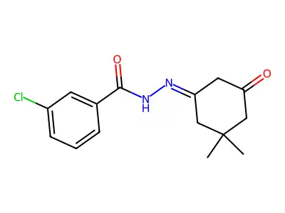 3-chloro-N'-(3,3-dimethyl-5-oxocyclohexylidene)benzohydrazide structure