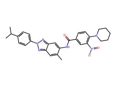 N-[6-methyl-2-(4-propan-2-ylphenyl)benzotriazol-5-yl]-3-nitro-4-piperidin-1-ylbenzamide structure
