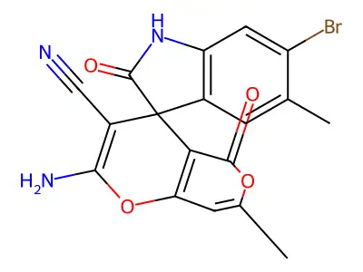 2'-amino-6-bromo-5,7'-dimethyl-2,5'-dioxospiro[1H-indole-3,4'-pyrano[4,3-b]pyran]-3'-carbonitrile structure