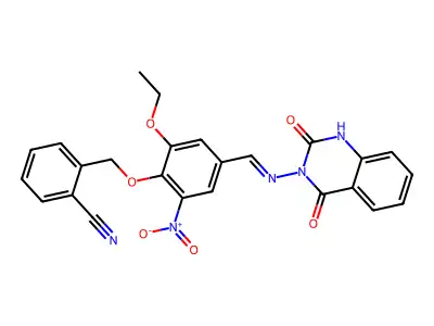 2-[[4-[(2,4-dioxo-1H-quinazolin-3-yl)iminomethyl]-2-ethoxy-6-nitrophenoxy]methyl]benzonitrile structure
