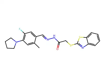 2-[(1,3-Benzothiazol-2-yl)sulfanyl]-N'-{[5-fluoro-2-methyl-4-(pyrrolidin-1-yl)phenyl]methylidene}acetohydrazide structure