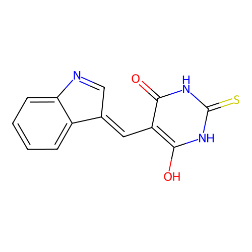 5-(1H-indol-3-ylmethylidene)-2-thioxohexahydropyrimidine-4,6-dione structure