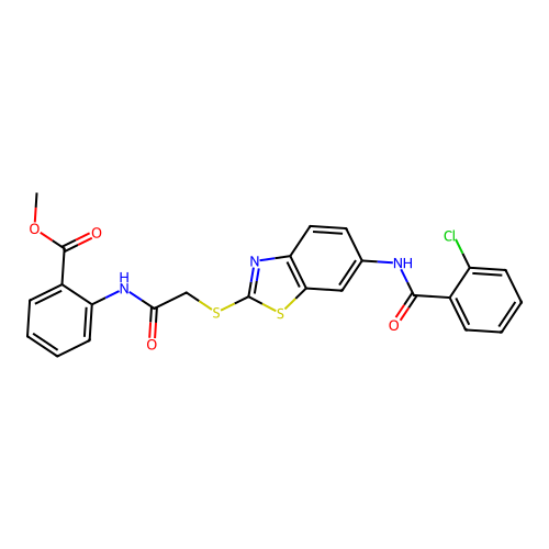 Methyl 2-(2-((6-(2-chlorobenzamido)benzo[d]thiazol-2-yl)thio)acetamido)benzoate structure