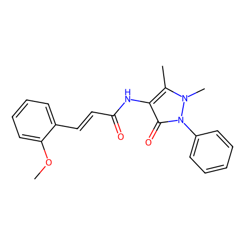 (E)-N-(1,5-dimethyl-3-oxo-2-phenylpyrazol-4-yl)-3-(2-methoxyphenyl)prop-2-enamide structure