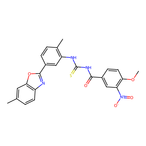 4-methoxy-N-{[2-methyl-5-(6-methyl-1,3-benzoxazol-2-yl)phenyl]carbamothioyl}-3-nitrobenzamide structure