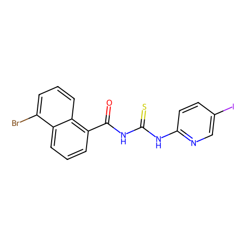 5-bromo-N-[(5-iodopyridin-2-yl)carbamothioyl]naphthalene-1-carboxamide structure