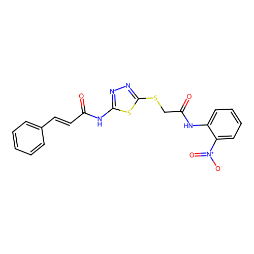 N-(5-((2-((2-nitrophenyl)amino)-2-oxoethyl)thio)-1,3,4-thiadiazol-2-yl)cinnamamide structure