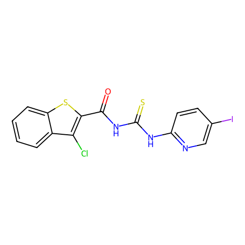 3-chloro-N-[(5-iodopyridin-2-yl)carbamothioyl]-1-benzothiophene-2-carboxamide structure