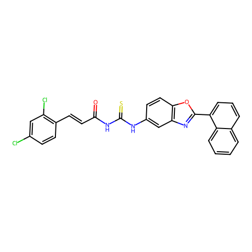 3-(2,4-dichlorophenyl)-N-[(2-naphthalen-1-ylbenzooxazol-5-yl)thiocarbamoyl]prop-2-enamide structure