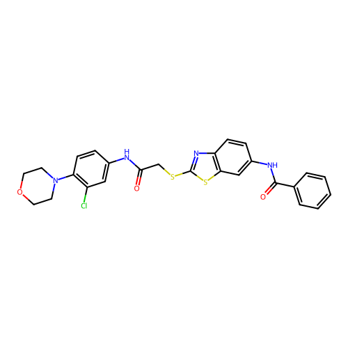 N-{2-[(2-{[3-chloro-4-(morpholin-4-yl)phenyl]amino}-2-oxoethyl)sulfanyl]-1,3-benzothiazol-6-yl}benzamide structure