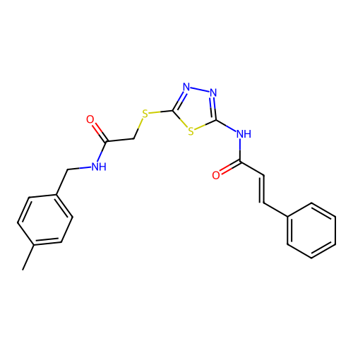 N-(5-((2-((4-methylbenzyl)amino)-2-oxoethyl)thio)-1,3,4-thiadiazol-2-yl)cinnamamide structure