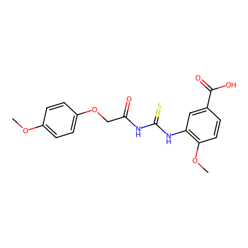 4-Methoxy-3-({[(4-methoxyphenoxy)acetyl]carbamothioyl}amino)benzoic acid structure