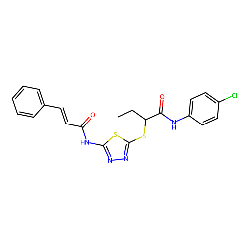 (E)-N-(4-chlorophenyl)-2-((5-cinnamamido-1,3,4-thiadiazol-2-yl)thio)butanamide structure