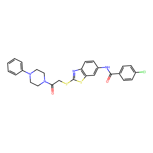 4-chloro-N-(2-((2-oxo-2-(4-phenylpiperazin-1-yl)ethyl)thio)benzo[d]thiazol-6-yl)benzamide structure
