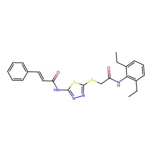 N-(5-((2-((2,6-diethylphenyl)amino)-2-oxoethyl)thio)-1,3,4-thiadiazol-2-yl)cinnamamide structure