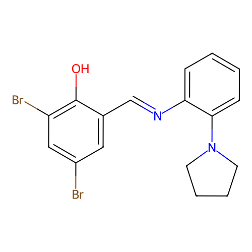 2,4-dibromo-6-[(E)-{[2-(pyrrolidin-1-yl)phenyl]imino}methyl]phenol structure