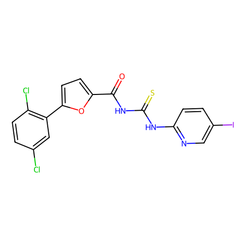 5-(2,5-dichlorophenyl)-N-[(5-iodopyridin-2-yl)carbamothioyl]furan-2-carboxamide structure