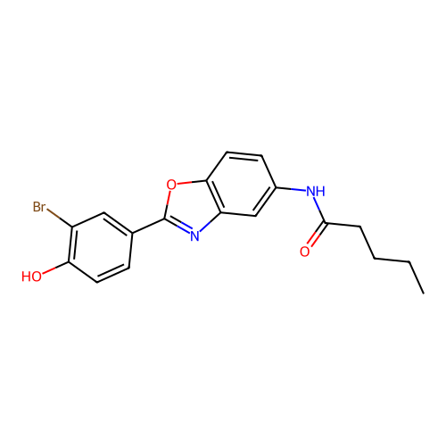 N-[2-(3-bromo-4-hydroxyphenyl)-1,3-benzoxazol-5-yl]pentanamide structure
