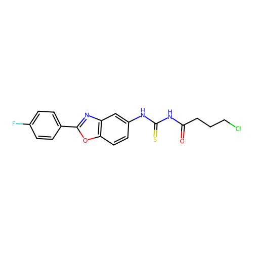 4-chloro-N-{[2-(4-fluorophenyl)-1,3-benzoxazol-5-yl]carbamothioyl}butanamide structure
