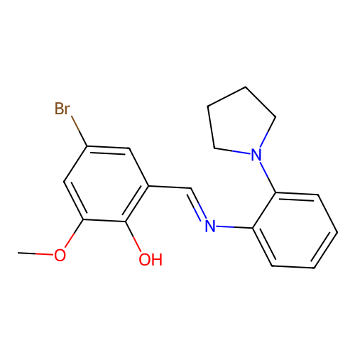 4-bromo-2-methoxy-6-[(E)-{[2-(pyrrolidin-1-yl)phenyl]imino}methyl]phenol structure