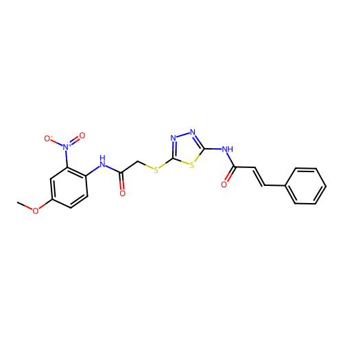 (2E)-N-[5-({2-[(4-methoxy-2-nitrophenyl)amino]-2-oxoethyl}sulfanyl)-1,3,4-thiadiazol-2-yl]-3-phenylprop-2-enamide structure
