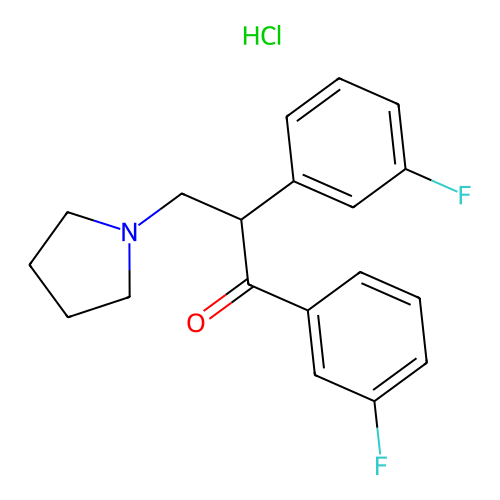 1,2-Bis(3-fluorophenyl)-3-(pyrrolidin-1-yl)propan-1-one--hydrogen chloride (1/1) structure