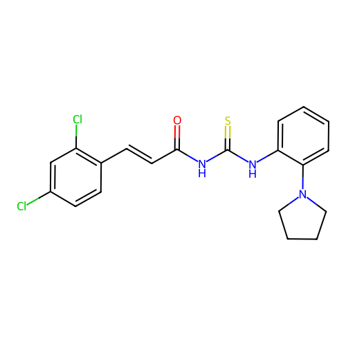 (E)-3-(2,4-dichlorophenyl)-N-((2-(pyrrolidin-1-yl)phenyl)carbamothioyl)acrylamide structure
