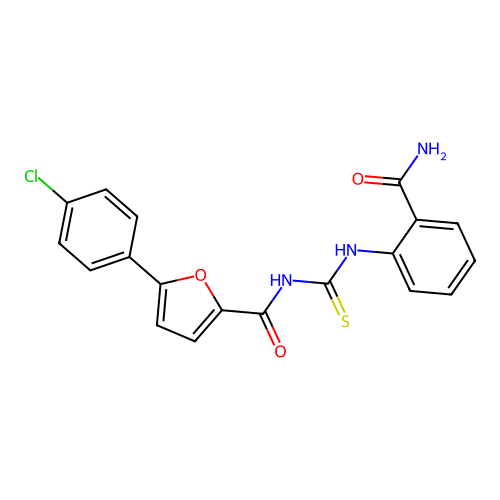 N-[(2-carbamoylphenyl)carbamothioyl]-5-(4-chlorophenyl)furan-2-carboxamide structure