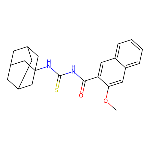 N-((3s,5s,7s)-adamantan-1-ylcarbamothioyl)-3-methoxy-2-naphthamide structure