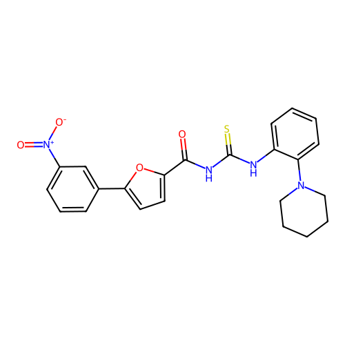 1-[5-(3-Nitro-phenyl)-furan-2-carbonyl]-3-(2-piperidin-1-yl-phenyl)-thiourea structure