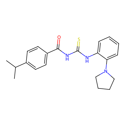 4-isopropyl-N-((2-(pyrrolidin-1-yl)phenyl)carbamothioyl)benzamide structure