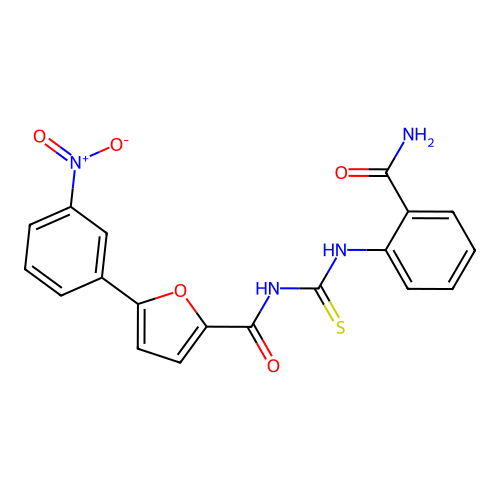 N-[(2-carbamoylphenyl)carbamothioyl]-5-(3-nitrophenyl)furan-2-carboxamide structure
