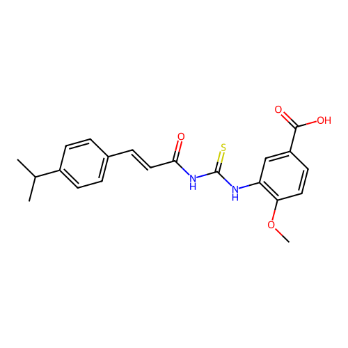 4-methoxy-3-[({(2E)-3-[4-(propan-2-yl)phenyl]prop-2-enoyl}carbamothioyl)amino]benzoic acid structure