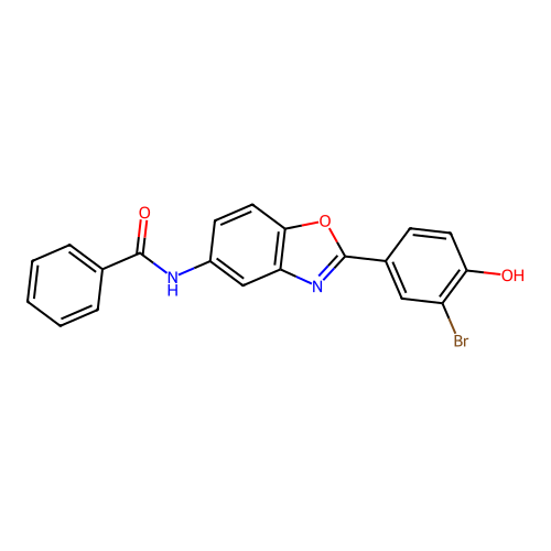 N-[2-(3-bromo-4-hydroxyphenyl)-1,3-benzoxazol-5-yl]benzamide structure