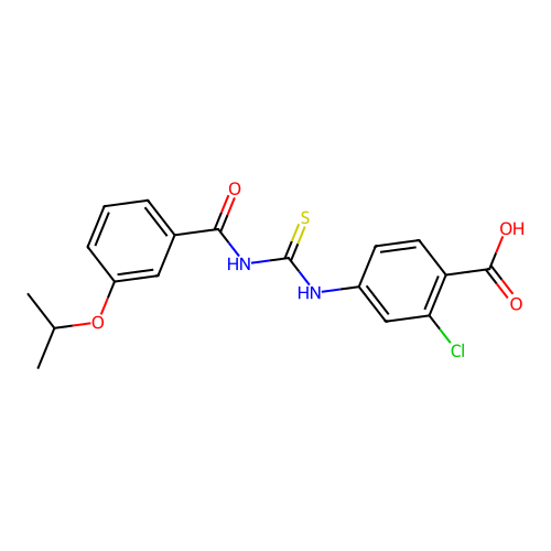 2-chloro-4-(3-(3-isopropoxybenzoyl)thioureido)benzoic acid structure