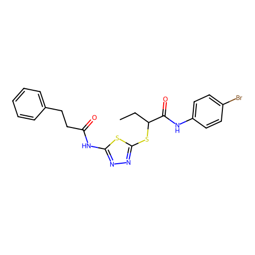 N-(4-bromophenyl)-2-((5-(3-phenylpropanamido)-1,3,4-thiadiazol-2-yl)thio)butanamide structure