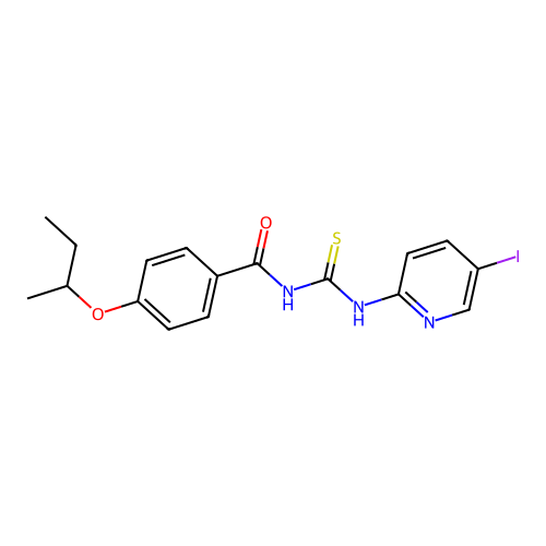 4-(butan-2-yloxy)-N-[(5-iodopyridin-2-yl)carbamothioyl]benzamide structure