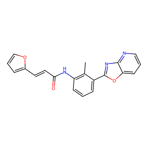 (2E)-3-(furan-2-yl)-N-[2-methyl-3-([1,3]oxazolo[4,5-b]pyridin-2-yl)phenyl]prop-2-enamide structure