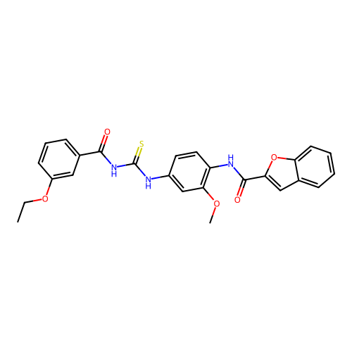 N-(4-(3-(3-ethoxybenzoyl)thioureido)-2-methoxyphenyl)benzofuran-2-carboxamide structure