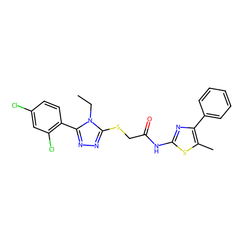 2-{[5-(2,4-dichlorophenyl)-4-ethyl-4H-1,2,4-triazol-3-yl]sulfanyl}-N-(5-methyl-4-phenyl-1,3-thiazol-2-yl)acetamide structure
