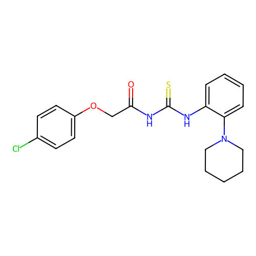 2-(4-chlorophenoxy)-N-((2-(piperidin-1-yl)phenyl)carbamothioyl)acetamide structure
