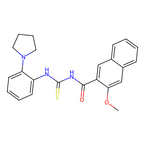 3-methoxy-N-{[2-(pyrrolidin-1-yl)phenyl]carbamothioyl}naphthalene-2-carboxamide structure