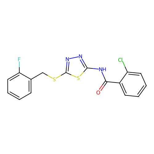 2-chloro-N-(5-((2-fluorobenzyl)thio)-1,3,4-thiadiazol-2-yl)benzamide structure