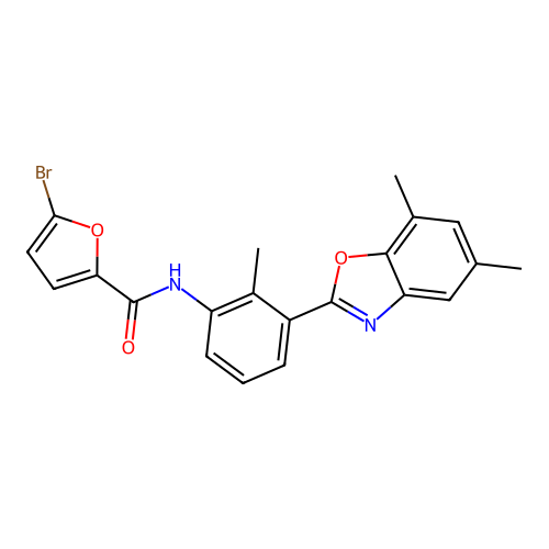5-bromo-N-[3-(5,7-dimethyl-1,3-benzoxazol-2-yl)-2-methylphenyl]furan-2-carboxamide structure