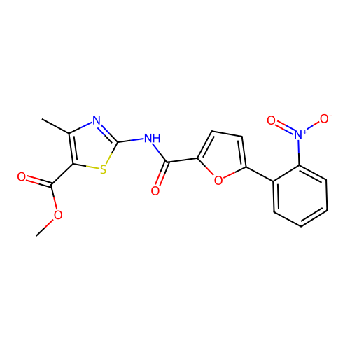 Methyl 4-methyl-2-(5-(2-nitrophenyl)furan-2-carboxamido)thiazole-5-carboxylate structure