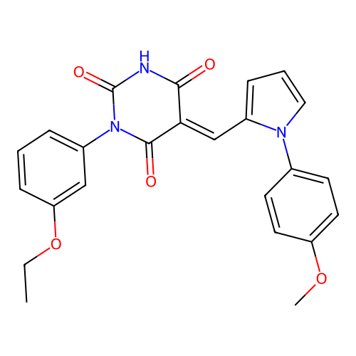 (5E)-1-(3-ethoxyphenyl)-5-{[1-(4-methoxyphenyl)-1H-pyrrol-2-yl]methylidene}pyrimidine-2,4,6(1H,3H,5H)-trione structure